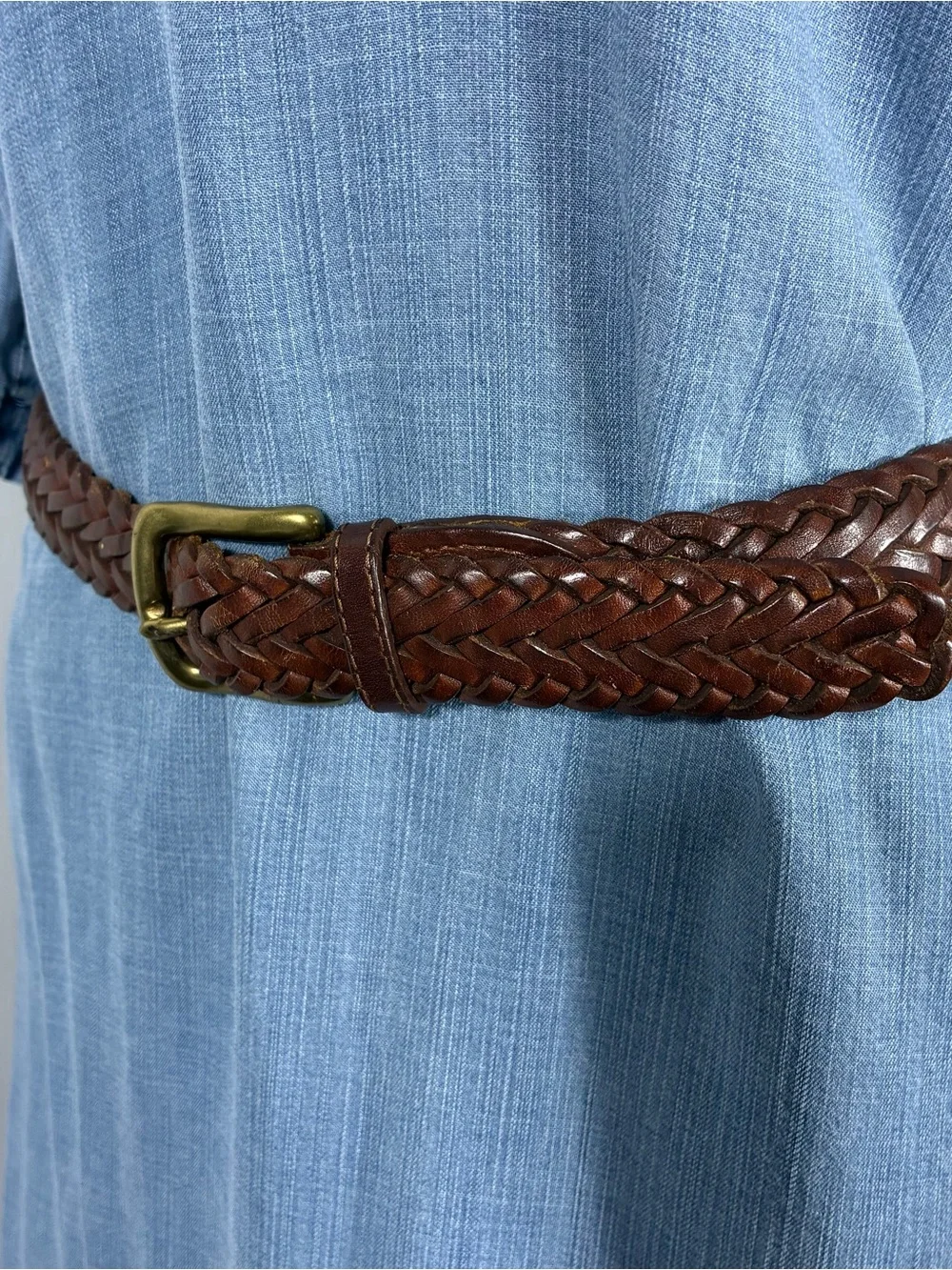 Hand Braided Brown Leather Belt with solid Brass Buckle Sz 36